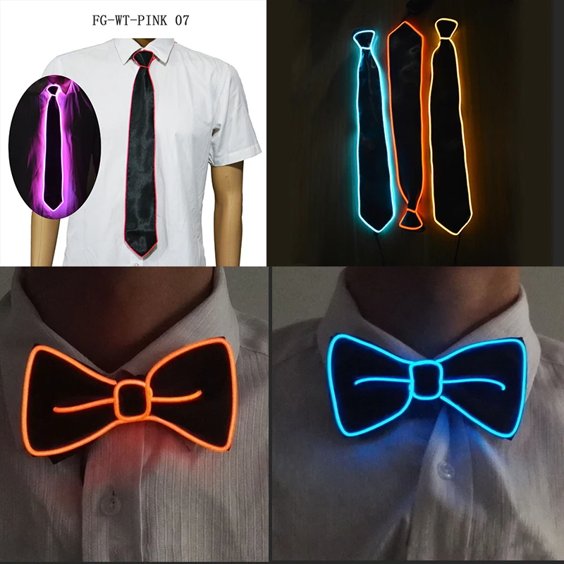 

Colorful EL Wire Bow Tie Light Up LED Tie Glowing For Party Decoration DJ Bar Club Cosplay Costume Novelty Party Dress Decor