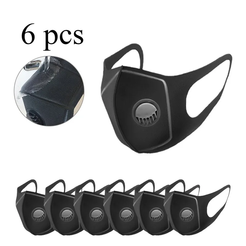 

6pcs Anti Droplet Face Mask Anti Pollution Masks with Breather Valved +Filters Pad Set Men/Women Reusable Anti Dust Mouth Mask