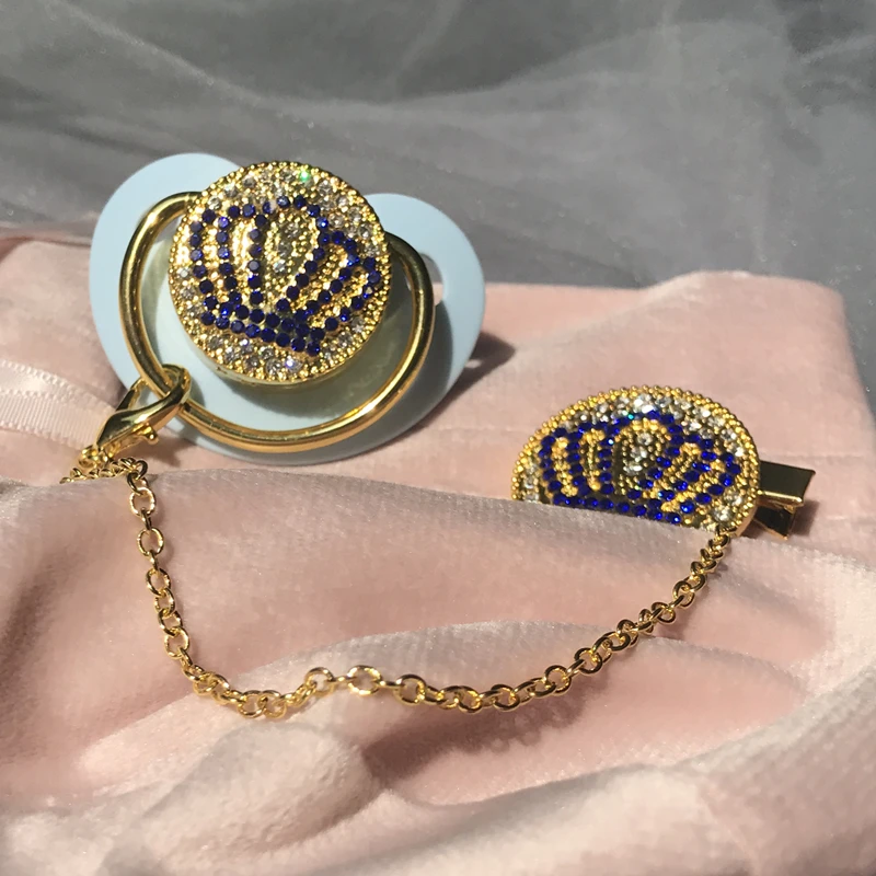 Dollbling чапета стеклянная соска металлический захват встроенный алмаз Королевская корона bling соска зажимы ниппель цепь - Цвет: blue crown