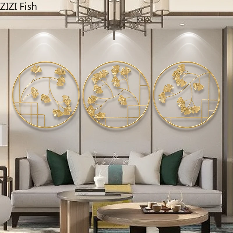 

Креативное металлическое подвесное настенное украшение в виде листьев гинкго для гостиной, спальни, абстрактное круглое подвесное фоновое украшение для стен