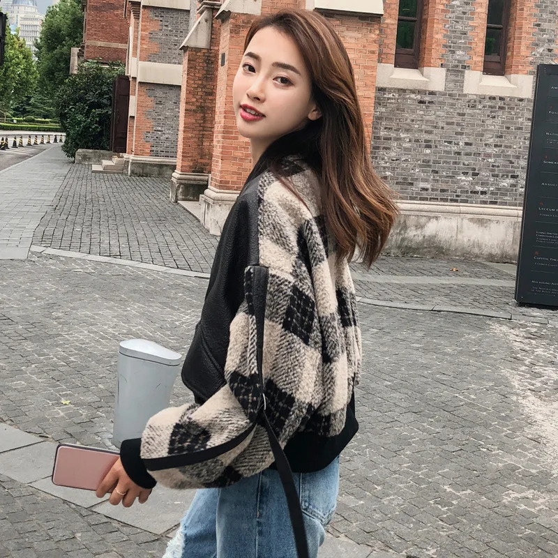 

Photo Shoot CHIC Korean-style Loose-Fit Fashion Handsome Tops 2018 Autumn And Winter Gurney Joint Pu Short Jacket Fashion