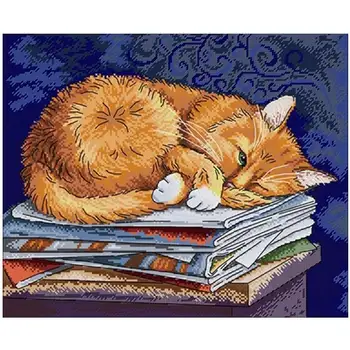

Lazy cat on the book patterns Counted Cross Stitch 11CT 14CT DIY Chinese Cross Stitch Kit Embroidery Needlework Sets