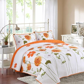 

1Pc Bed Cover+2 Pcs Pillowcases Sunflowers Bedspread Orange / white Quilt Quilted Cotton Blanket 1.5/1.8m/2.0m Bed