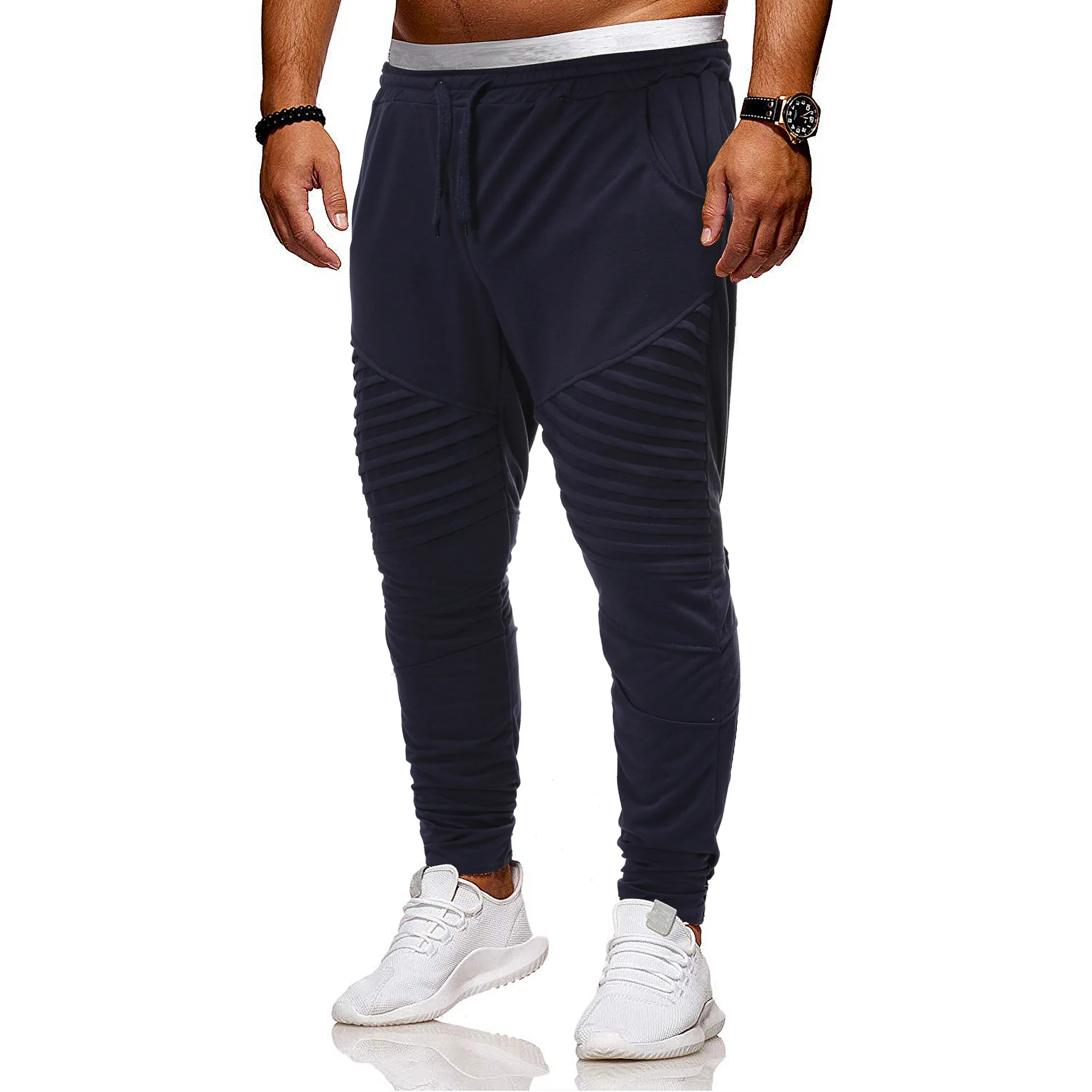 

2020 Autumn And Winter Men's Casual Pants Cool Creases Medium Waist with Drawstring Trousers