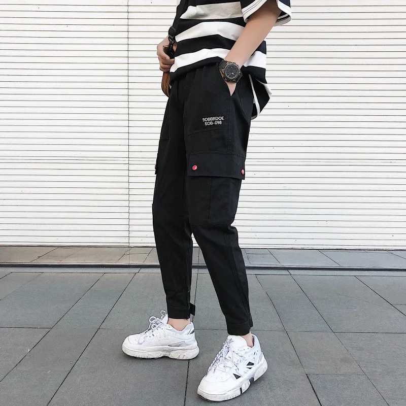 

Spring Men Fashion Lace-up Loose-Fit 9 Points Casual Bib Overall Teenager Capri Skinny Harem Pants 1908