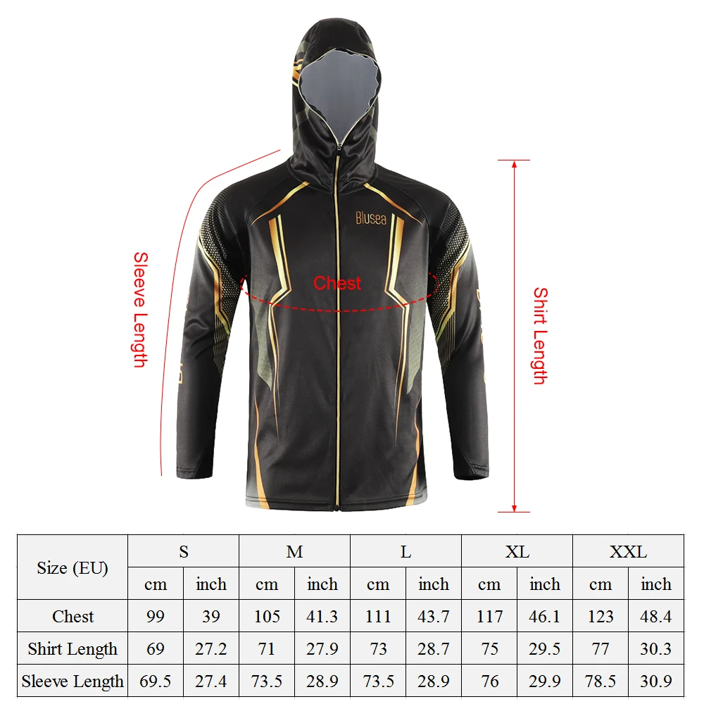 

Blusea Men's Hat Mask Fishing Clothing Anti Sunscreen UV Fishing Shirts Sports Clothes Hiking Long Sleeve