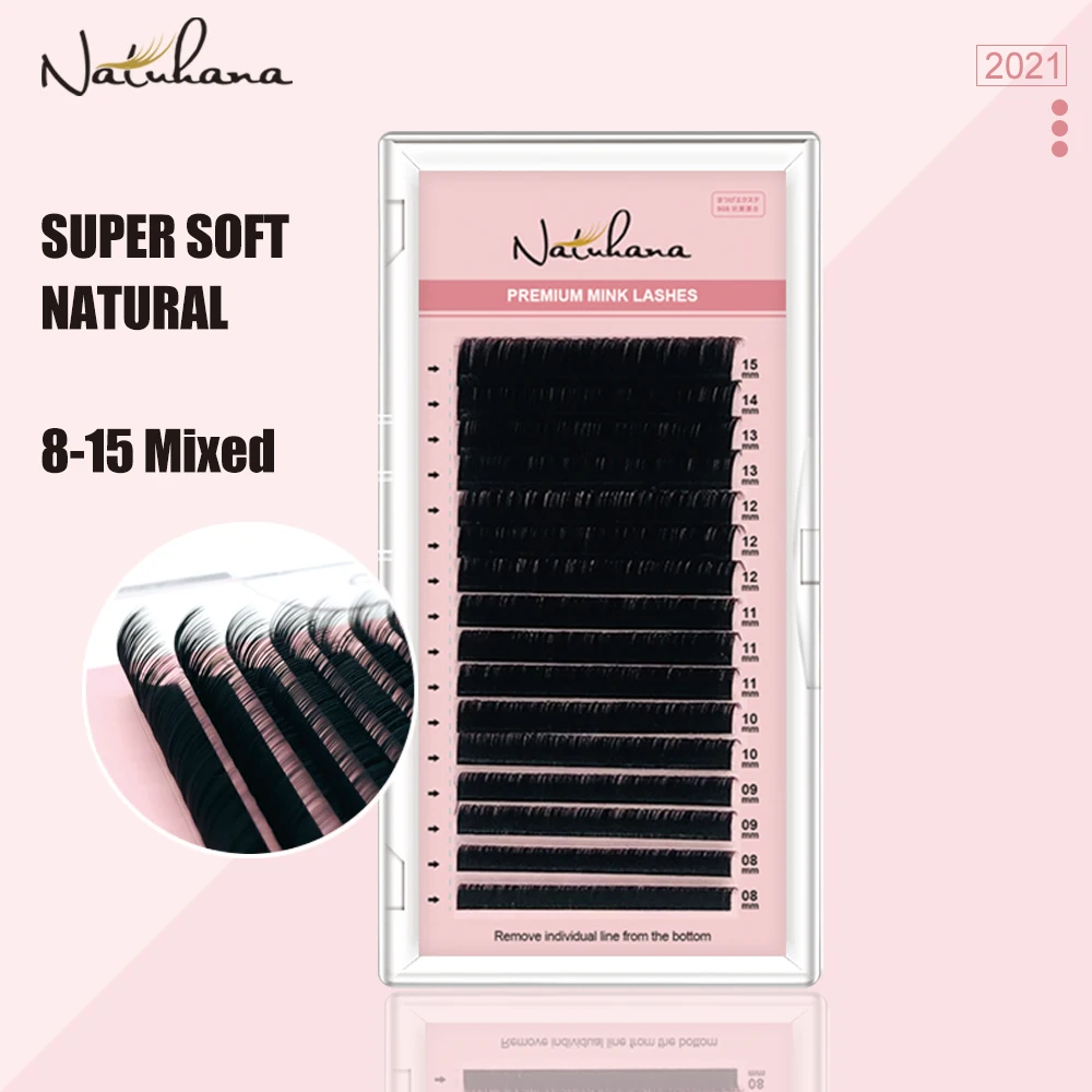 NATUHANA 8-25 Mixed 16Rows Fake Eyelash Extension Maquiagem Cilios Postiço Individual False Eyelashes Supplies Silk Mink Lashes y shape false eyelash extensions yy fake volume lashes individual cilios extension split tip 0 07 c d 8 14 matte mink eyelashes