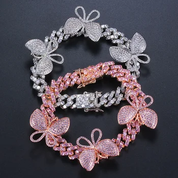 

Butterflys Hang Cuban Link Chain Anklet Bracelet for Women Men Hip Hop Bling Iced Out CZ Zircon Anklet Beach Foot Chain Jewelry