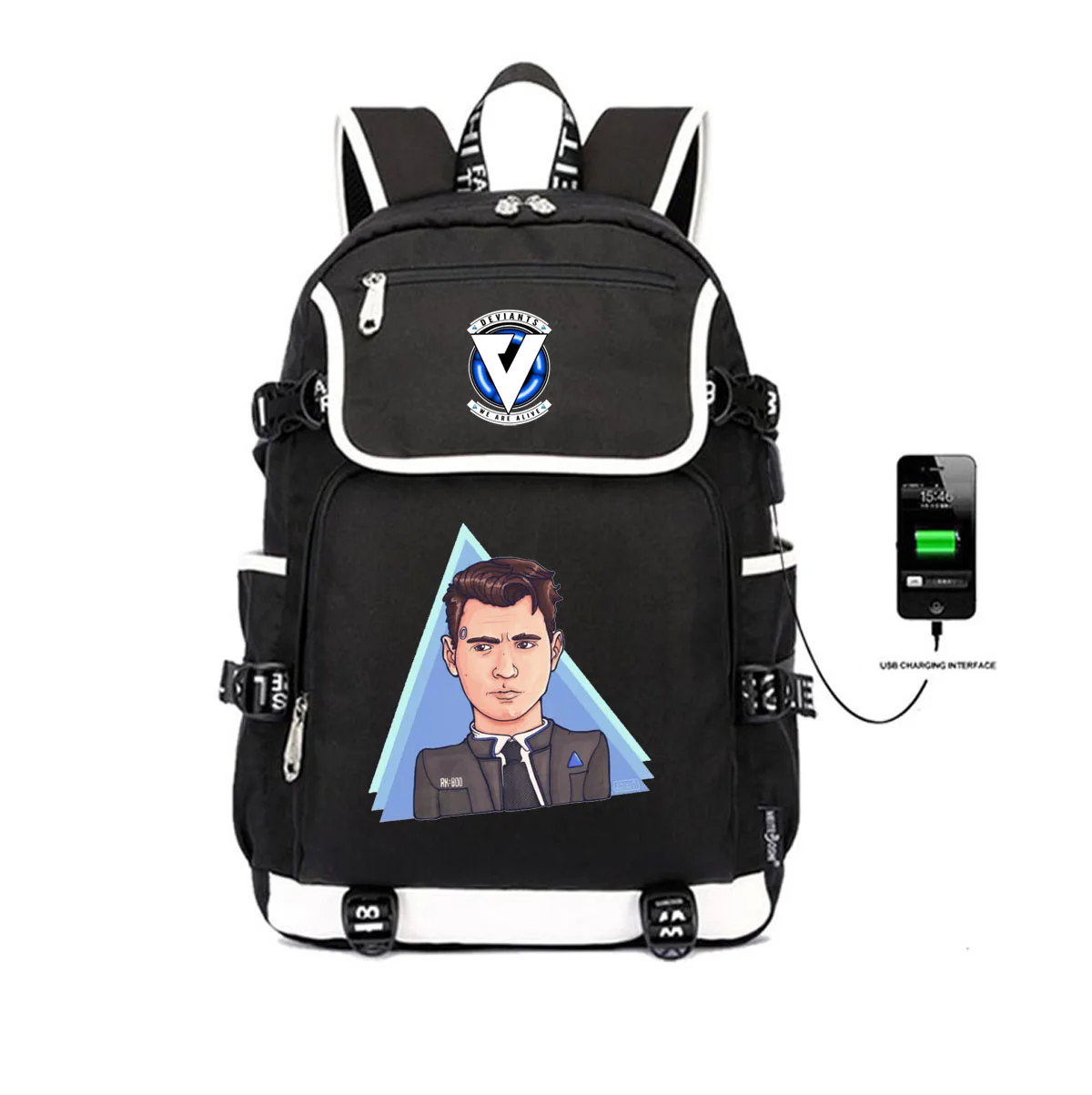 15 Игра Детройт стать человеком рюкзак USB зарядка Подростковая сумка для ноутбука сумка на плечо сумка для путешествий Студенческая книга рюкзаки для женщин и мужчин - Цвет: 15
