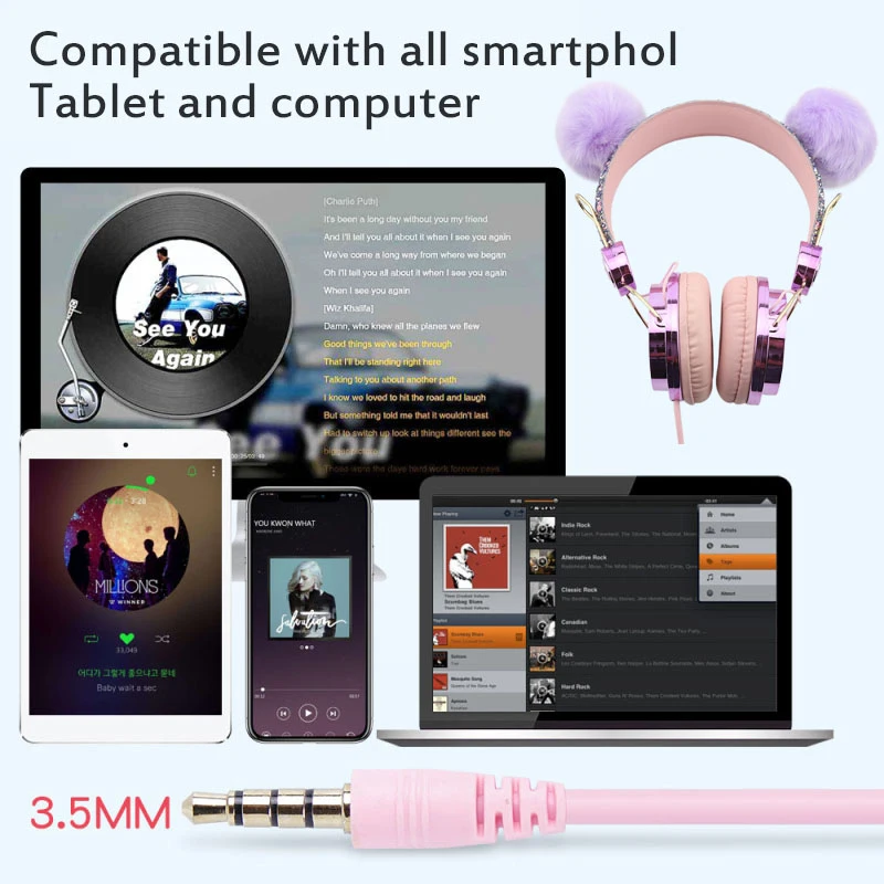 Wired Headphone with Microphone Girls 3 5mm Music Stereo Earphone Computer Mobile Phone Gamer Cat Headphones Girl Gift Cute Kids