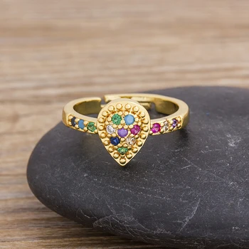

Fashion Gold Color Wedding Band Eternity Open Adjustable Rings For Women Gift Rainbow Cubic Zircon For Ladies Wholesale Jewelry