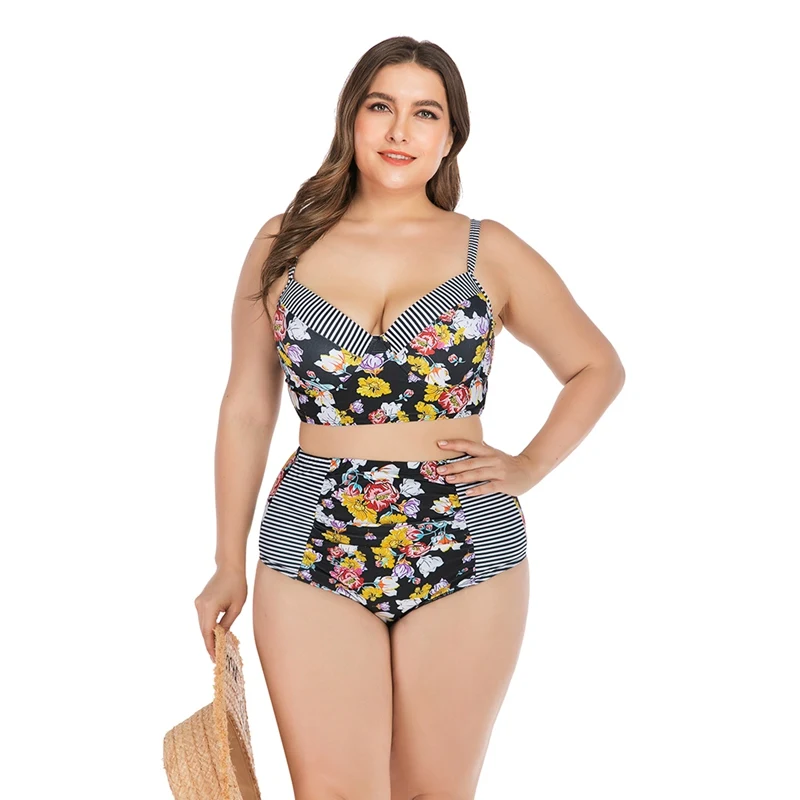 

Women Tankini Floral Patchwork Strappy High Waist Swimwear Bikini Top Bottom Lady Plus Size Swimsuit Beach Swimming Suit