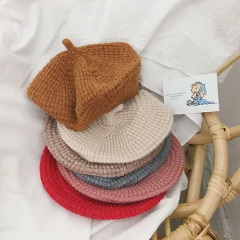 

Girls core-spun yarn wool hat 2019 autumn warm knit hat painter hat baby girl hat