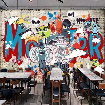 

3D Wallpaper Hand-painted Street Graffiti Bars KTV Background Wall Sticker PVC Self-Adhesive Waterproof Removable Wallpapers 3 D