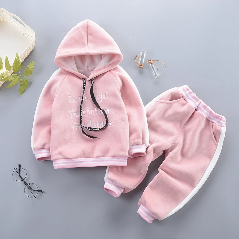 

Autumn Winter Children Clothes Set 2020 New Girls Kids Cotton Thick Velvet Hoodies+pants 2pcs Suit For Boys Warm Clothes