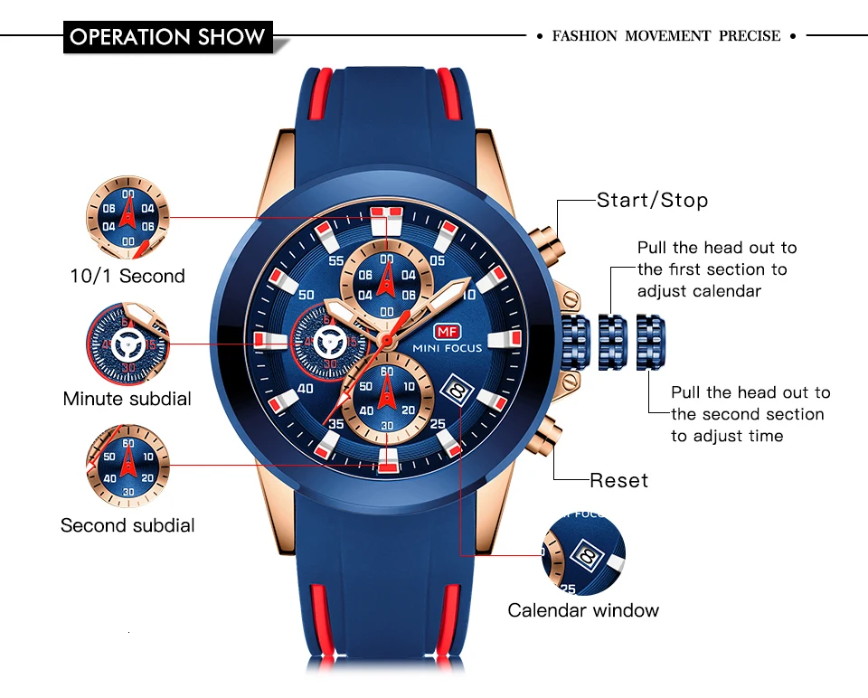Мини фокус Хронограф военные часы мужские спортивные часы мужские s люксовый бренд золотые синие силиконовые мужские часы наручные кварцевые