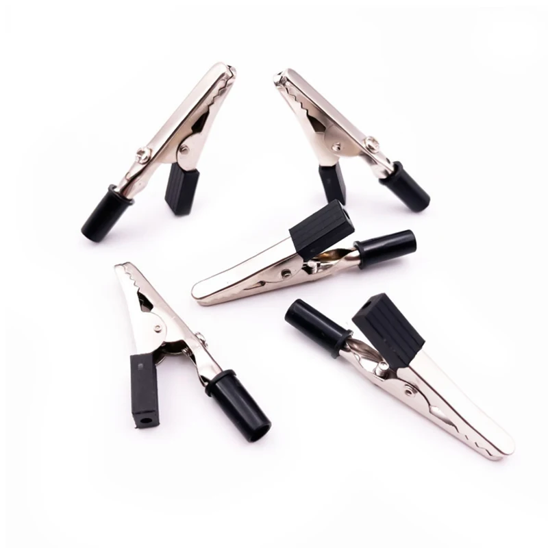 Hot 10pcs 50mm Insulated Black Red Plastic Handle Test Probe Metal Alligator Clips Connector Connect Socket Plug