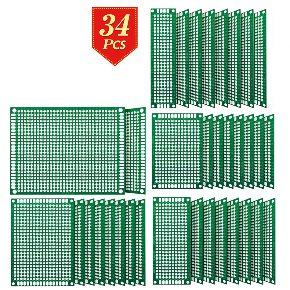 34 шт. двусторонняя печатная плата Луженая через отверстия 2X8/3X7/4X6/5X7/7x9 см комплект для моделирования FR4 печатная универсальная печатная плата