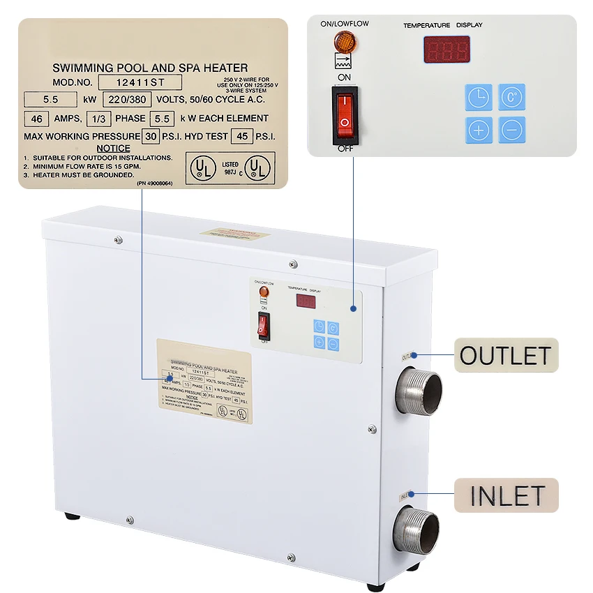 5.5KW Электрический спа-нагреватель для бассейна и спа-ванны подогреватель воды в ванной термостат аксессуары для бассейна 220 В/380 В