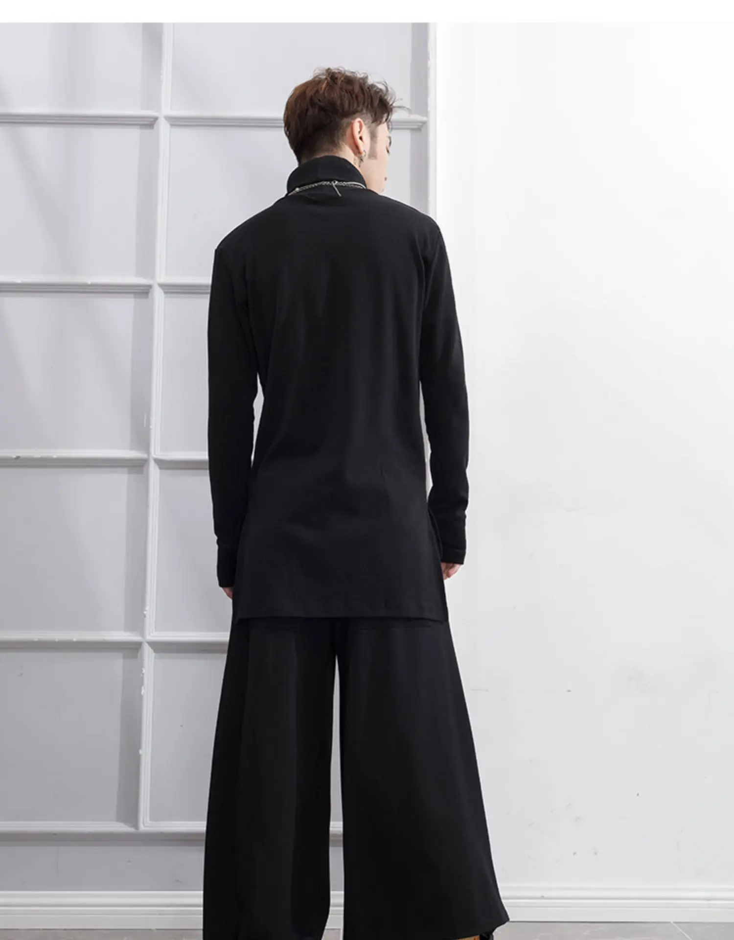 Loose solid color flared straight tube casual pants dance men's Wide Leg Pants Capris elastic waist performance stage night club