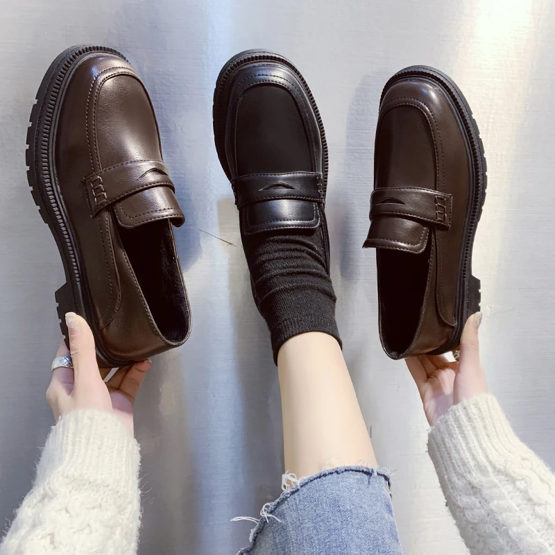 

British Style Women Shoes Autumn Casual Female Sneakers Oxfords Women's Round Toe Slip-on Black Flats Modis All-Match Preppy