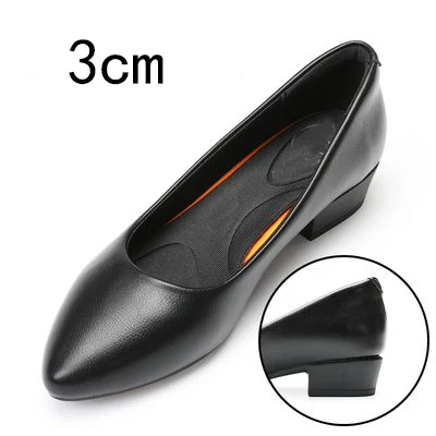Heel height 3cm Черная кожаная женская обувь для работы; обувь на толстом каблуке с круглым носком; профессиональная нескользящая обувь на мягкой подошве для работы в отеле - Цвет: Heel height 3cm