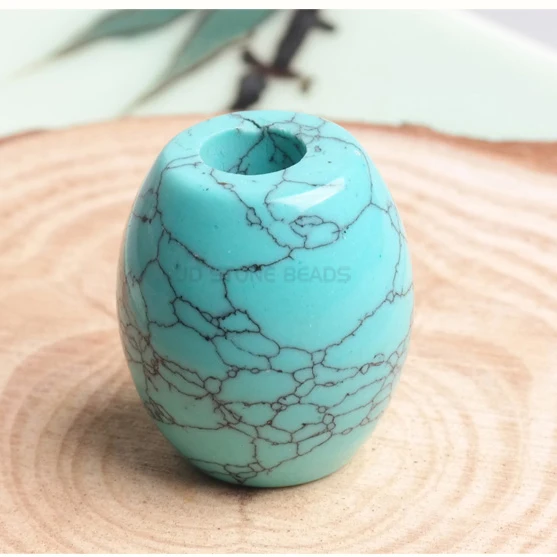 BLUE TURQUOISE 2 шт./лот бусины с большим отверстием натуральный драгоценный камень для самостоятельного изготовления ювелирных изделий Браслеты и ожерелья - Цвет: BLUE TURQUOISE