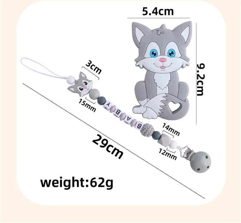 Coskiss Personalized Name Handmade Pacifier Clips Holder Chain Silicone Pacifier Chains Set Civet Cat Baby Teether Chain