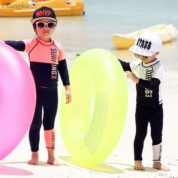 

2020 New Model 2-12 Y Children Boy Girl Rash Guard Surfing Wear Pink White Letters Girls two pieces Swimsuit Child Bathing Suits