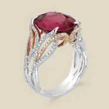 Anillo de piedra roja grande de lujo para hombre, anillo de dedo cruzado ovalado de oro y plata elegante, anillos de compromiso de boda de moda para mujer(China)