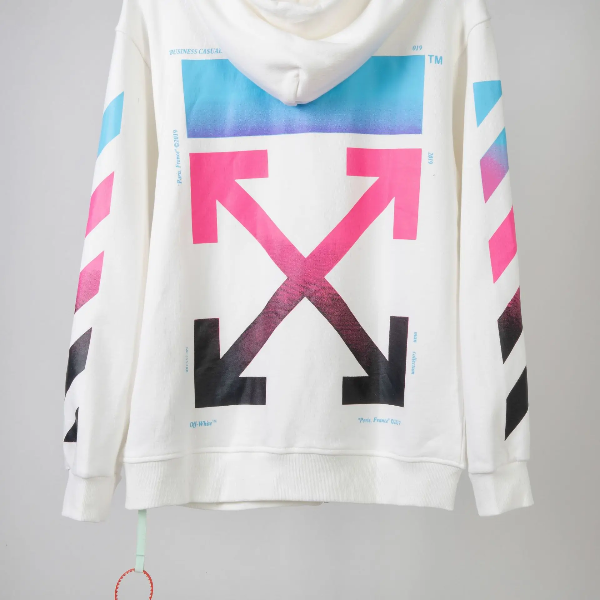 OFF-WHITE W высококачественный осенне-зимний градиентный цветной Мужской свитшот на молнии с капюшоном