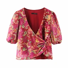 Chiffon Top Women Floral Tops Female 2020 Summer Wrap Tops Club Wear V neck Sexy Blouse Top
