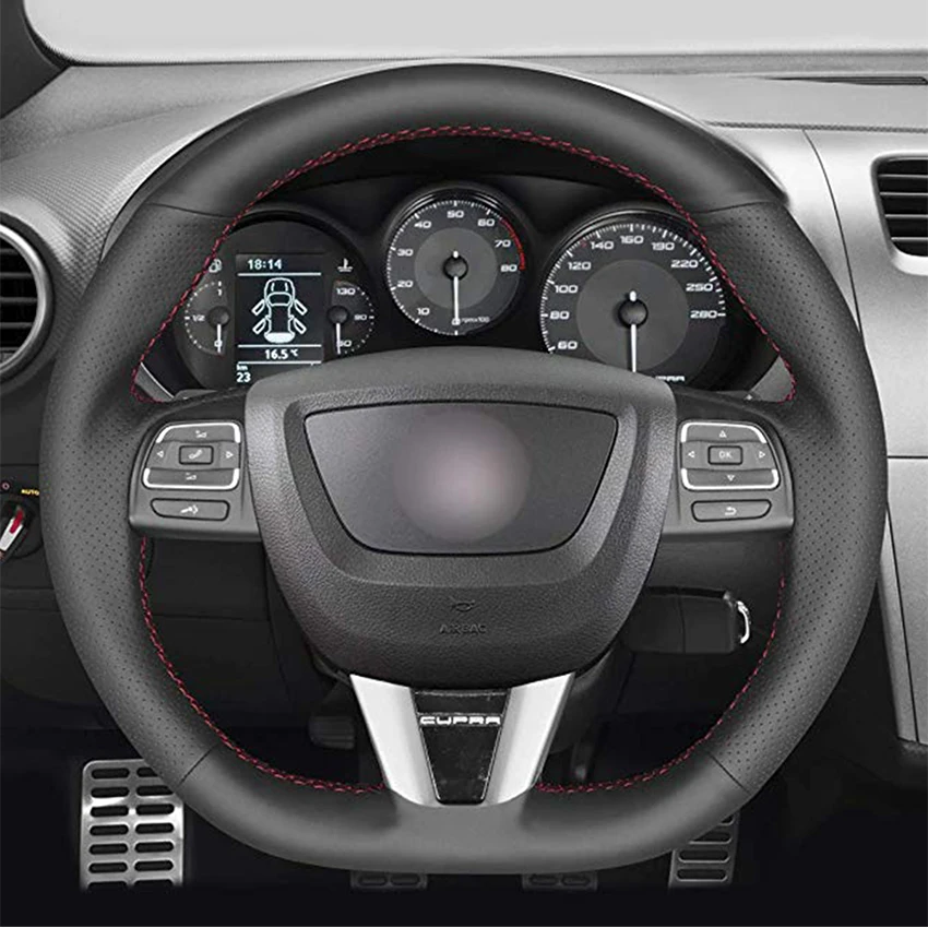 Ручной сшитый черный чехол рулевого колеса автомобиля из натуральной кожи для Seat Leon(Cupra) MK2 1P 2009-2012