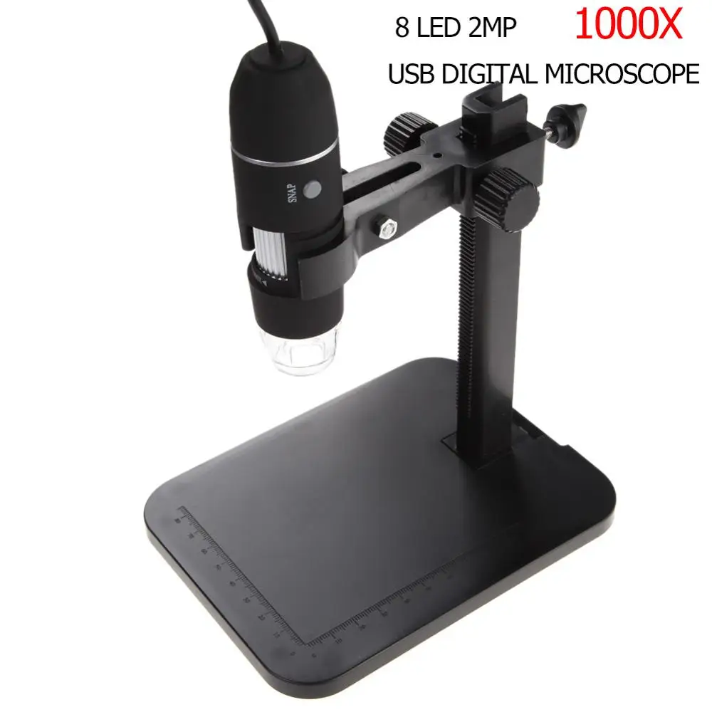 Профессиональный USB цифровой микроскоп 8 светодиодный 2M1000X электронный микроскоп Эндоскоп зум Камера лупа+ лифт стенд - Цвет: 1000X