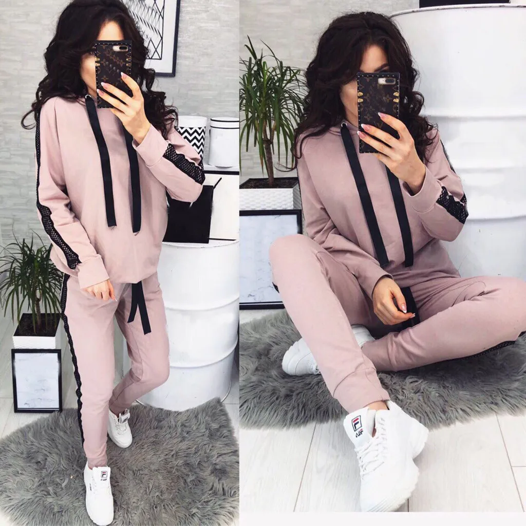

2019 New Casual Female's Tracksuit Fashion Suits for Women Two Piece Set Hoodies Tight Sportswear 2 Pieces Running Sports Suit