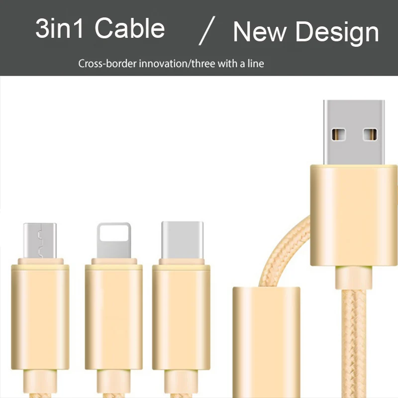 

Car 12V 3in1 universal USB cable for Apple Lightning port & Android Type C/ Micro USB for Smartphone/iPhone/iPad charge
