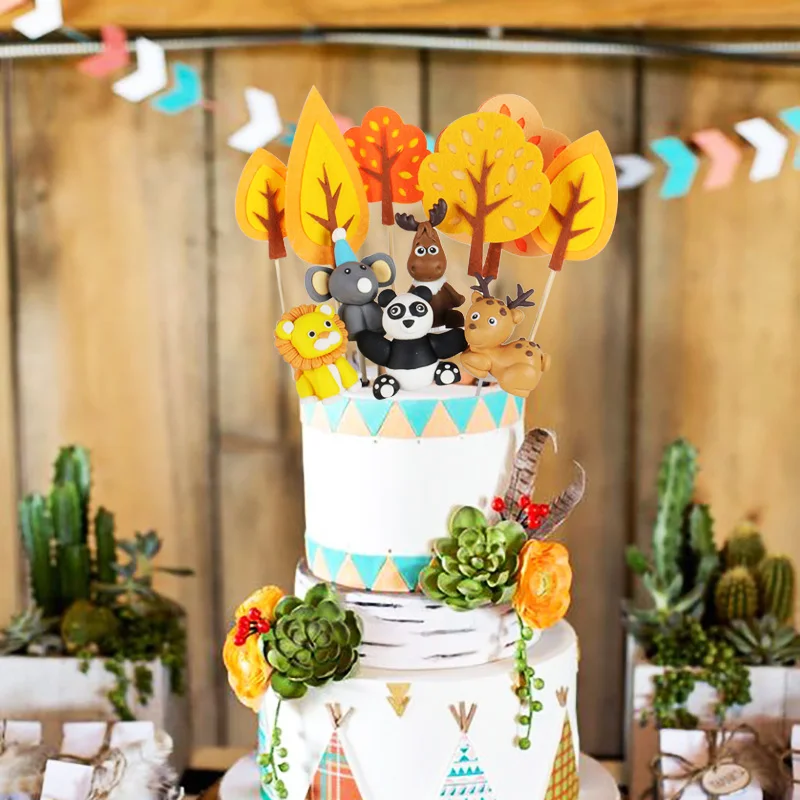 Joy Enlife Decoration De Gateau En Forme D Animaux De La Jungle Fournitures Decoratives Pour Fete D Anniversaire Lion Panda Cerf Garcon Aliexpress