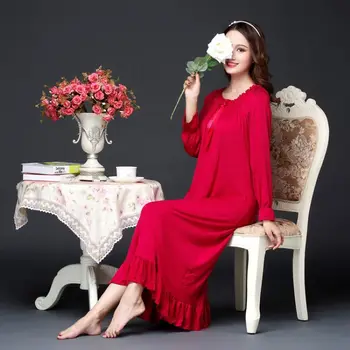 

Ladies Long Sleeves Modale Long Korean Version of Palace Princess Nightdress Students Pajamas Sleepwear 2020 Spring and Winter