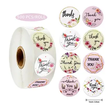 

500pcs/roll Round Floral Thank You Stickers Scrapbooking For Package Seal Labels Custom Sticker Decoration Wedding Sticker
