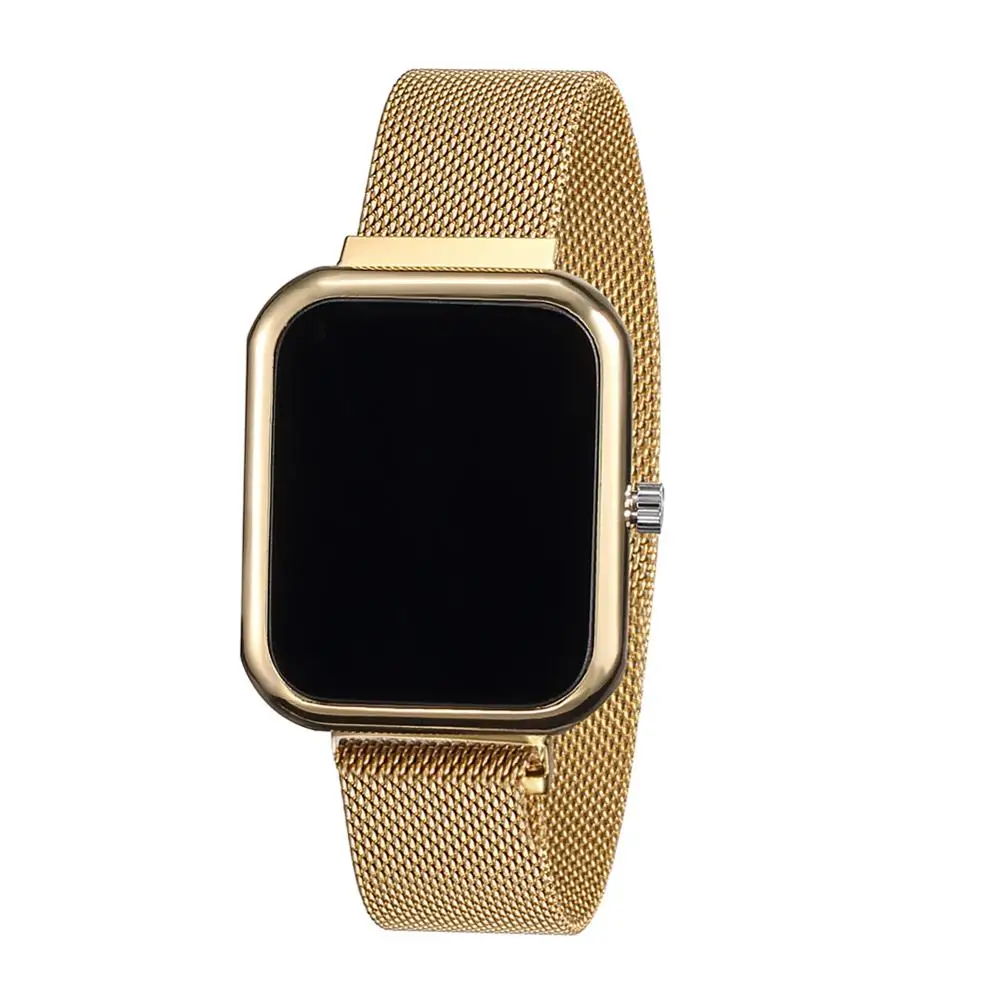 Женские часы, модные, светодиодный, часы из нержавеющей стали, большой циферблат, цифровые часы, мужские наручные часы, электронные часы для подарков - Цвет: Gold