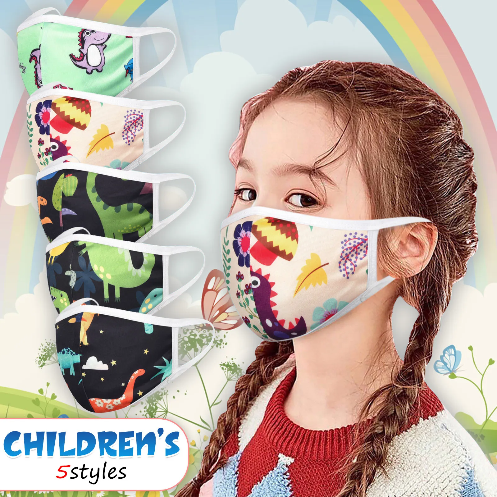 

1PC Children's Printing Reusable Washable Protective Breathable Face Mask Headband mouth covering for kids cubrebocas infantil