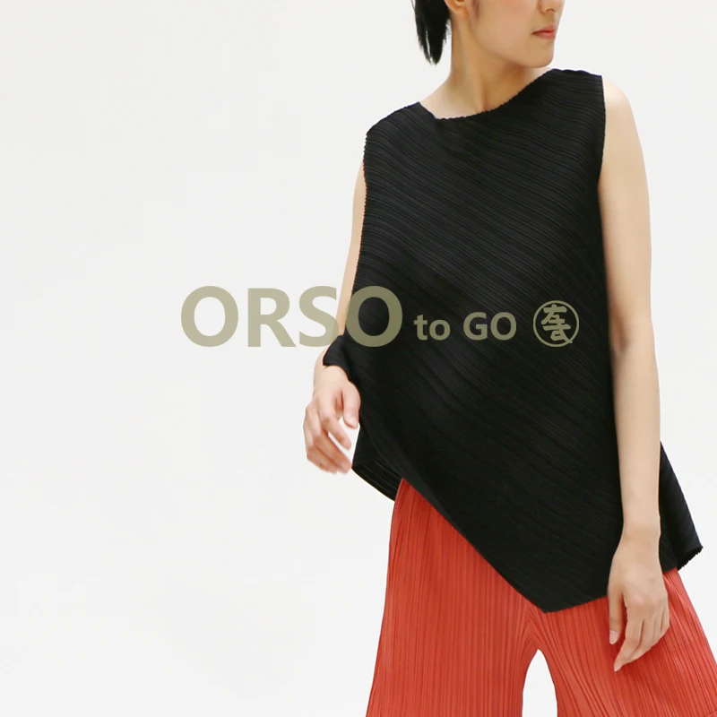 

Solid Color Fashion Round Neck Pleated T-Shirt Summer Women Sleeveless Irregular Tops Casual Designer T-shirts Female