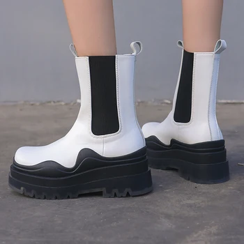 

White Boots Punk High Top Shoes Ladies Platform Boots Designer Heels Boots Fall Women Green Black Martin Boots Laarzen Dames