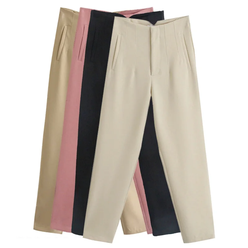 

MCLAOSI 2021 Women Spring Trousers Suits High Waisted Pant Fashion Office Lady Beige Elegant Casual Famale Stright Pants