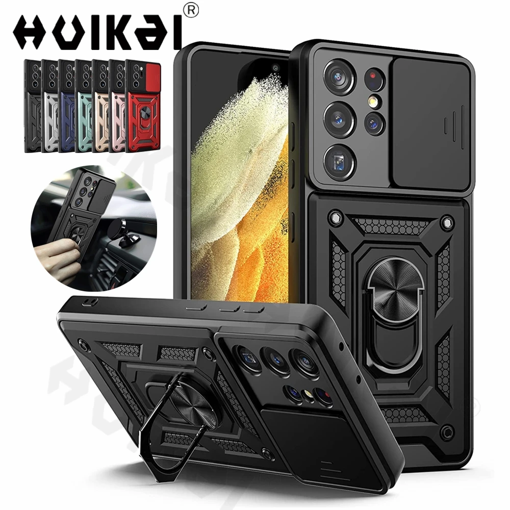 Slide Camera Lens Case for Samsung Galaxy S21 Ultra S22 Plus Note 20 Ultra S20 FE A53 A73 A71 Military Grade Bumpers Armor Cover
