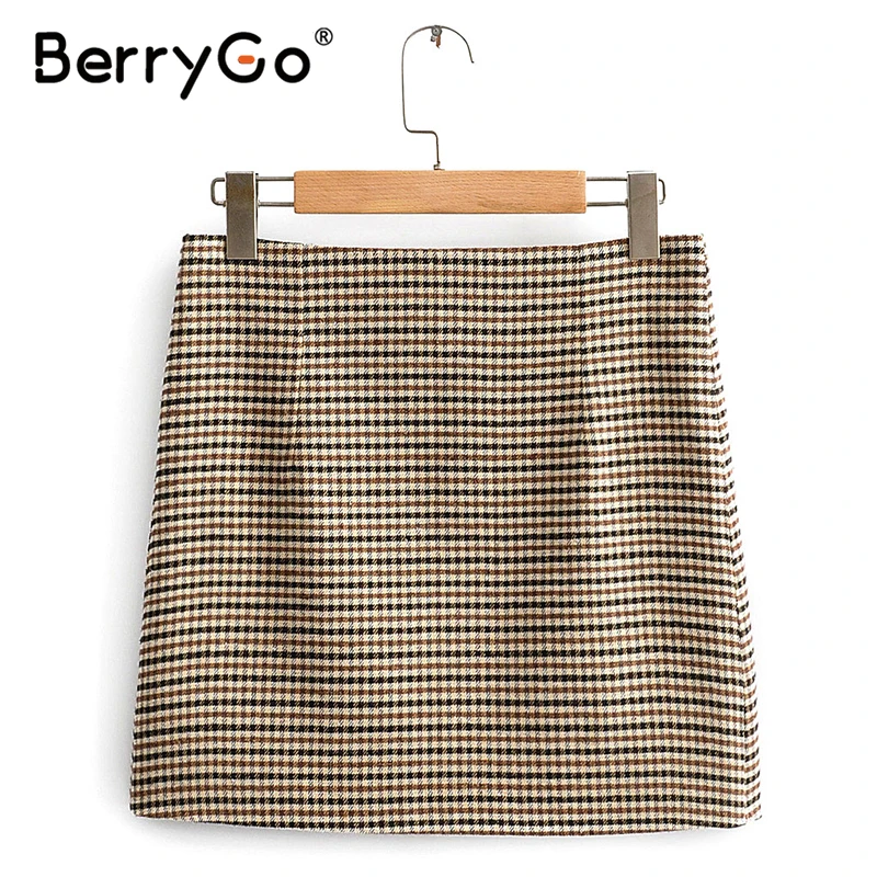 BerryGo Повседневный Женский клетчатый Блейзер, костюмы с длинным рукавом и карманами на пуговицах, Женский блейзер, комплект с юбкой, модный офисный Женский блейзер, наборы - Цвет: skirt