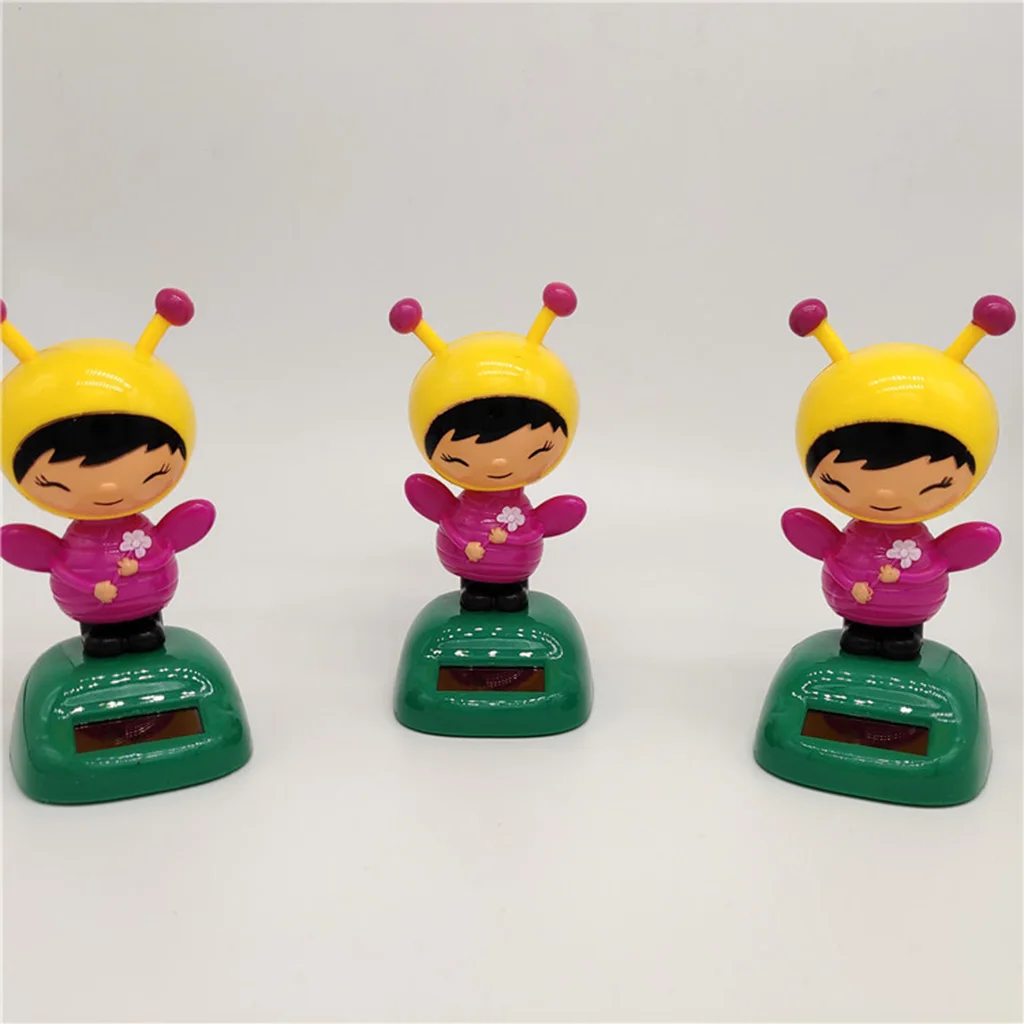 Solar Powered Shaking Head Bee Girl Action Figure Doll Toy Home Decor
