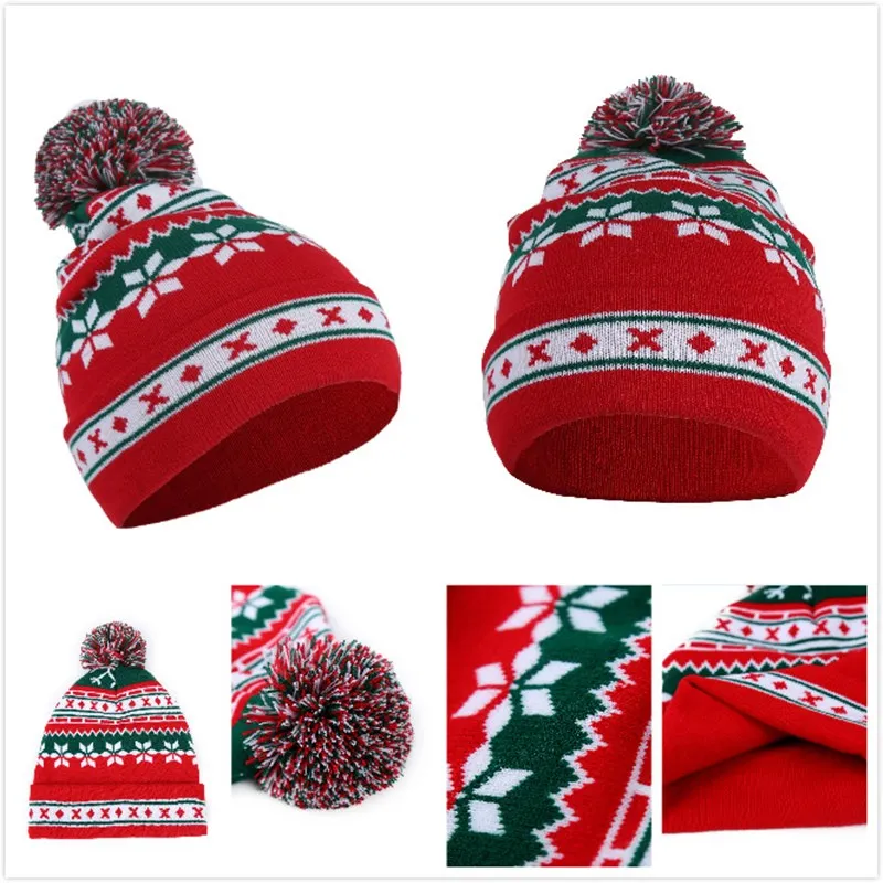 

New Snowflake Pompom Beanie Hat Christmas Gift Korean Fashion Winter Warm Knitting Thick Hat for Women and Men Christmas Cap