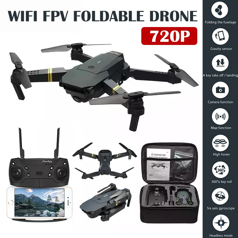 E58 1080P 720P wifi FPV складной Дрон Радиоуправляемый квадрокоптер Дрон с поворотом на 360 ° передача в режиме реального времени складные ручки длительный срок службы батареи