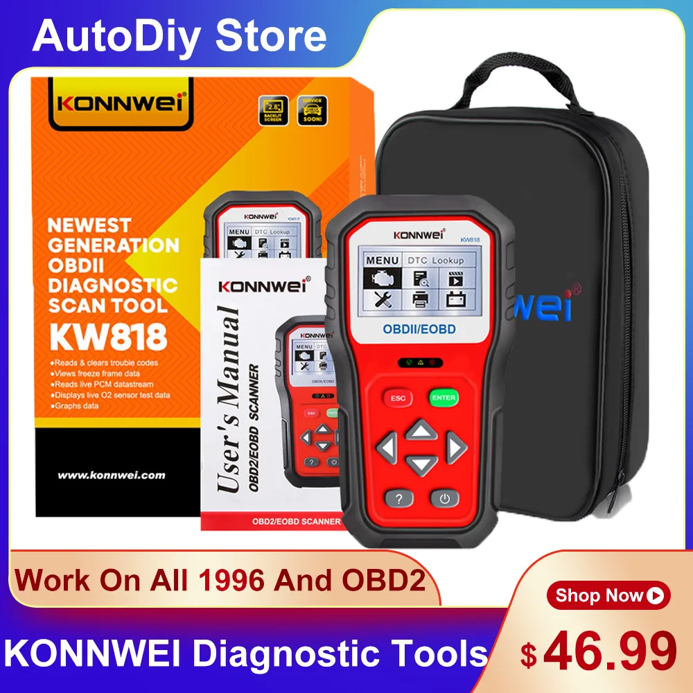 Konnwei Kw818 12V Obd2 Kódolvasó Eobd Auto Scanner Az Összes 1996-Os És Későbbi Obdii Járműveken Működik